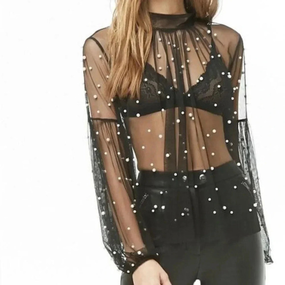 Forever 21 Cream Sheer Pearl Top - Picture 12 of 12